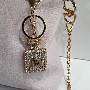 Sparkling White Rhinestone Chanel-Inspired Perfume Bah Charm Keychain Accessory